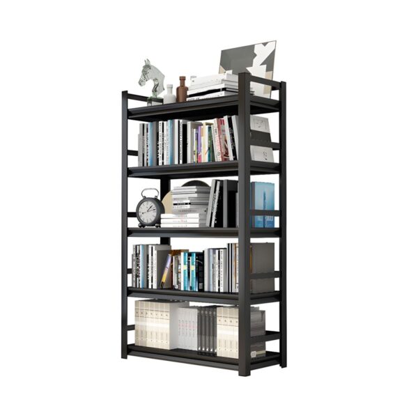 Metal Black Industrial Vertical Bookshelf with open shelves and a sturdy black metal frame, perfect for books and decor.