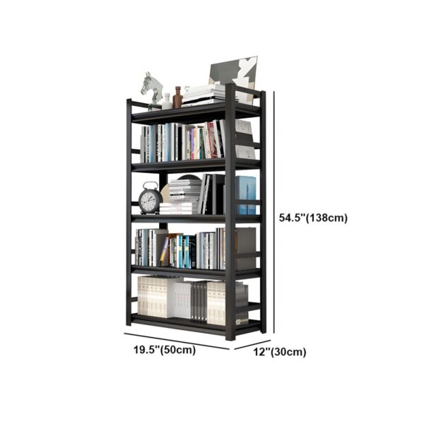 Metal Black Industrial Vertical Bookshelf with open shelves and a sturdy black metal frame, perfect for books and decor.