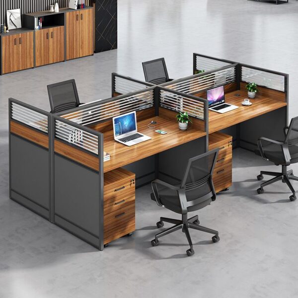 Modern 4-Seater Office Cubicle Workstation with privacy partitions and a sleek, contemporary design for efficient team workspaces.