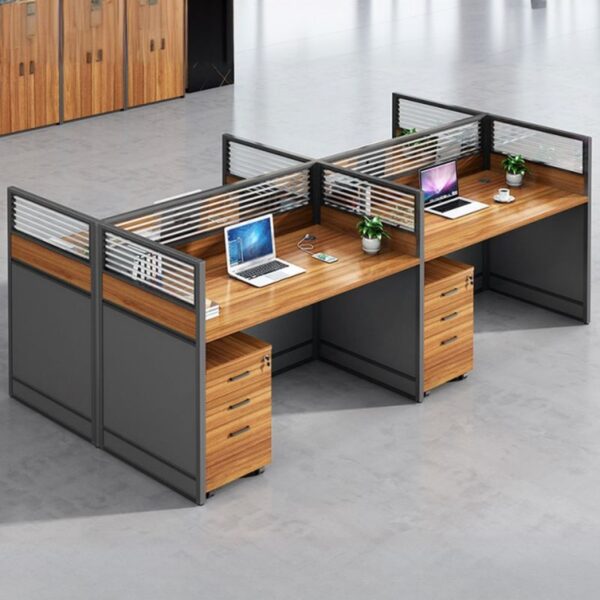 Modern 4-Seater Office Cubicle Workstation with privacy partitions and a sleek, contemporary design for efficient team workspaces.