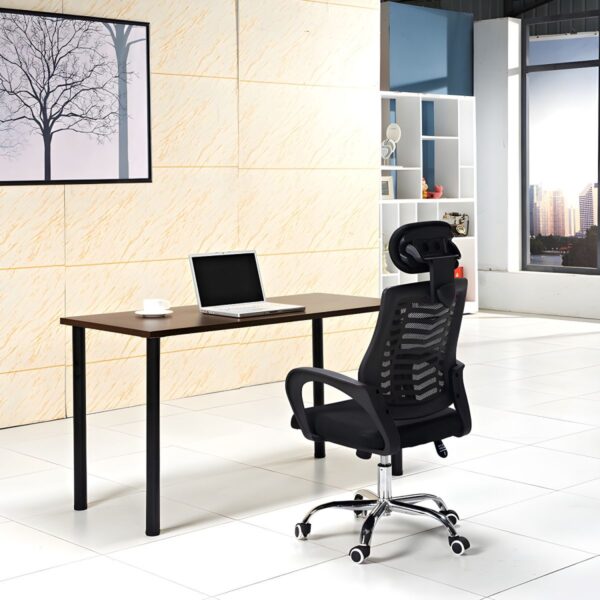 Orthopedic office chair with adjustable headrest, ergonomic backrest, and padded seat for comfort and support.