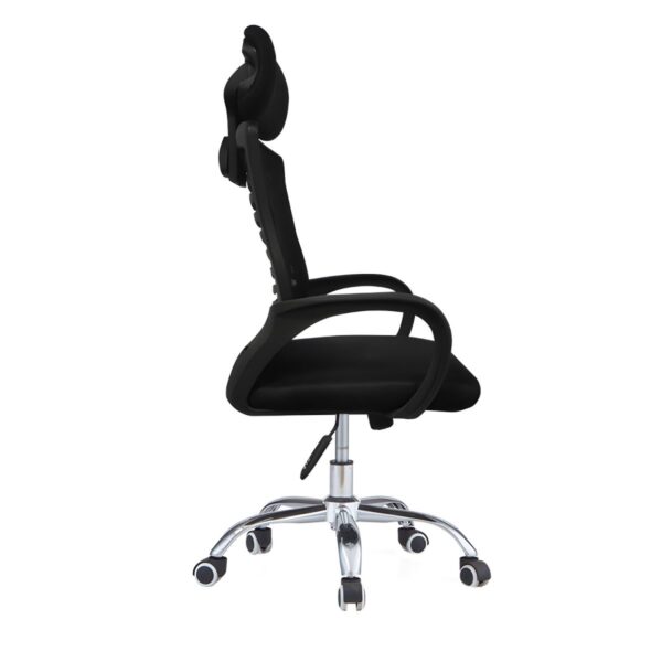 Orthopedic office chair with adjustable headrest, ergonomic backrest, and padded seat for comfort and support.