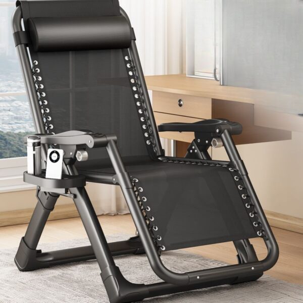 Silver fold-away chair with cushioned seat and scratch-resistant frame, designed for comfort and easy storage.