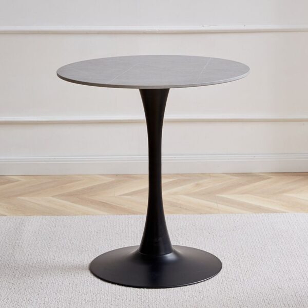 Black Round Marble Dining Table with unique veining and sturdy base, perfect for modern and traditional dining spaces.