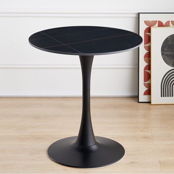 Black Round Marble Dining Table with unique veining and sturdy base, perfect for modern and traditional dining spaces.