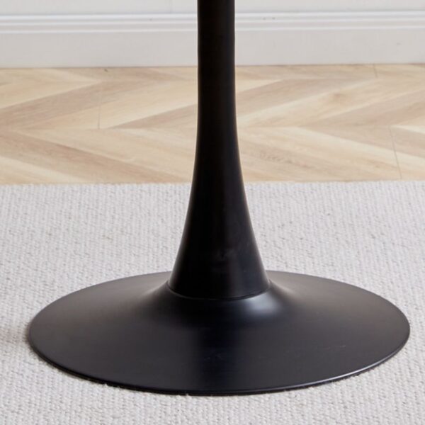 Black Round Marble Dining Table with unique veining and sturdy base, perfect for modern and traditional dining spaces.