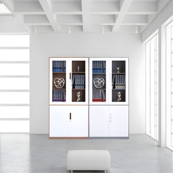 2-Door Metal Filing Storage Cabinet with adjustable shelves, designed to store documents and office supplies securely in a sleek, modern design.