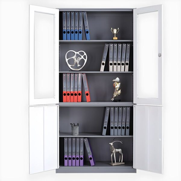 2-Door Metal Filing Storage Cabinet with adjustable shelves, designed to store documents and office supplies securely in a sleek, modern design.