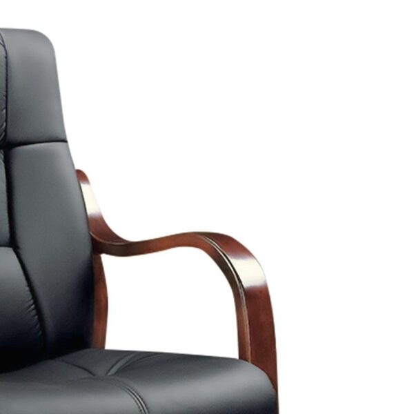 Casual Black Leather Executive Chair with padded seat, ergonomic design, and swivel functionality, ideal for office settings.