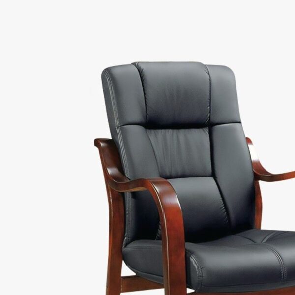 Casual Black Leather Executive Chair with padded seat, ergonomic design, and swivel functionality, ideal for office settings.