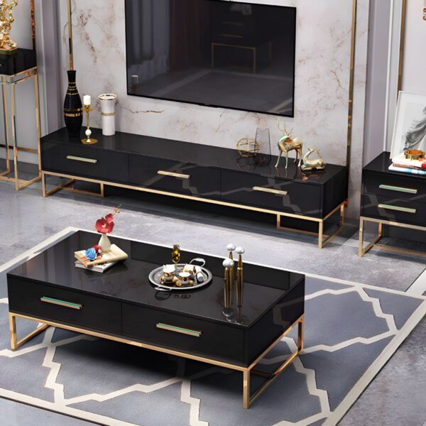 Modern Glass Home Office Coffee Table with a clear glass top and sleek metal base, designed for contemporary spaces.