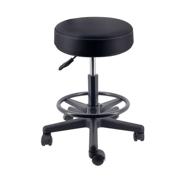 Swivel Round Leather Rolling Barstool with adjustable height and smooth-rolling base, perfect for modern kitchens or bars.