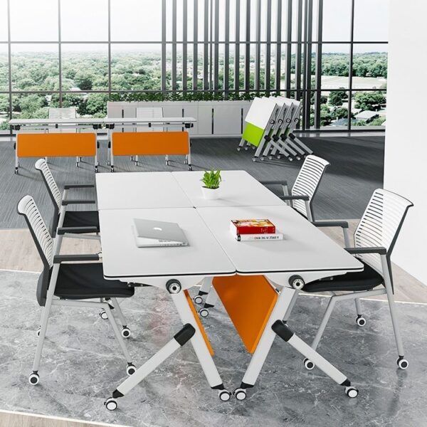 Modern Foldable Table with Casters, designed for easy mobility and space-saving storage, ideal for various settings.