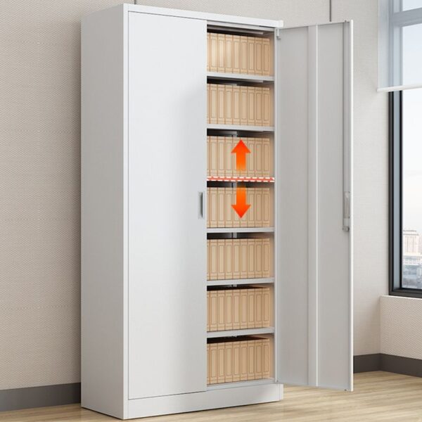 2-Door Steel Storage Lock Cabinet with adjustable shelves and secure locking doors, ideal for organizing files and personal items in office or home spaces.