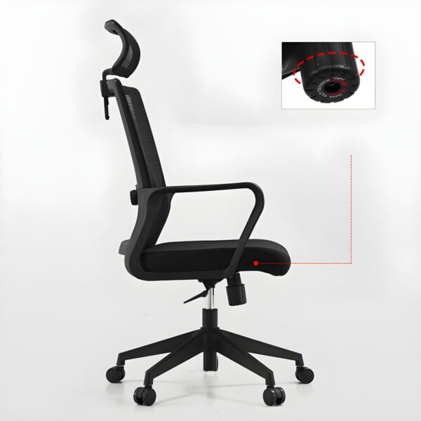 Ergonomic High Back Mesh Office Seat with breathable mesh back, adjustable height and tilt, and comfortable armrests, designed for long hours of work.