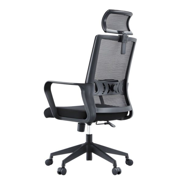 Ergonomic High Back Mesh Office Seat with breathable mesh back, adjustable height and tilt, and comfortable armrests, designed for long hours of work.