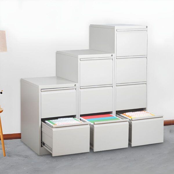 4-Drawer Contemporary Metal File Cabinet with sleek modern design and lockable storage for secure document organization.