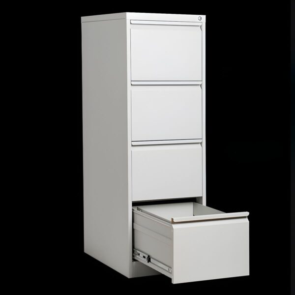 4-Drawer Contemporary Metal File Cabinet with sleek modern design and lockable storage for secure document organization.