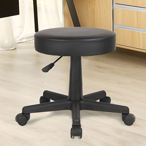 Portable Swivel Leather Backless Stool with a durable leather surface and swivel function, offering versatile and compact seating.