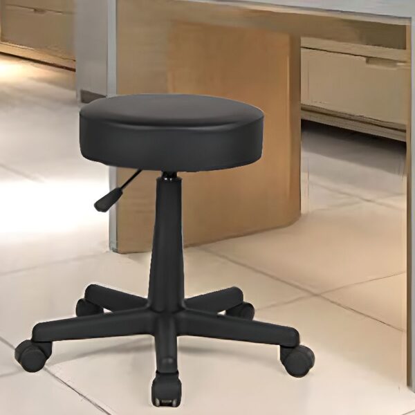 Portable Swivel Leather Backless Stool with a durable leather surface and swivel function, offering versatile and compact seating.