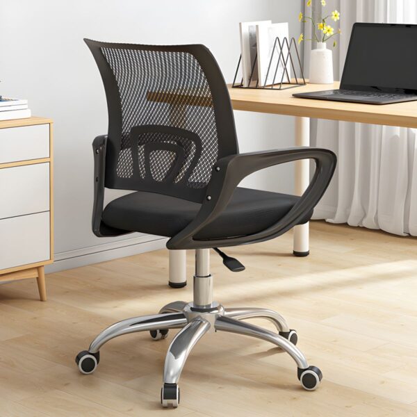 Mesh Upholstered Clerical Armchair with breathable mesh back, padded seat, and supportive armrests, designed for comfort and durability in office settings.