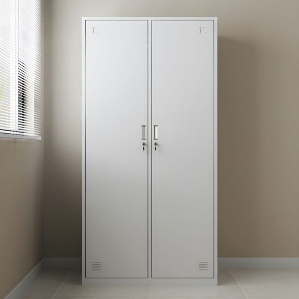 2-Glass Door Filing Office Cabinet with adjustable shelves and clear glass doors for easy visibility and organization.