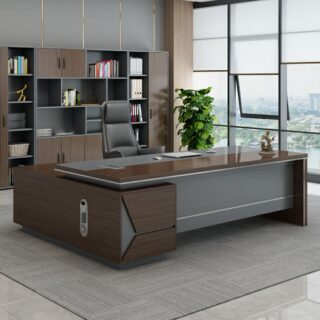 180cm L-Shape Pedestal Executive Desk with ample workspace and side storage drawers, featuring a modern brown finish.