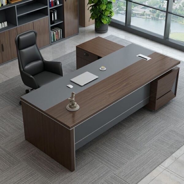 180cm L-Shape Pedestal Executive Desk with ample workspace and side storage drawers, featuring a modern brown finish.