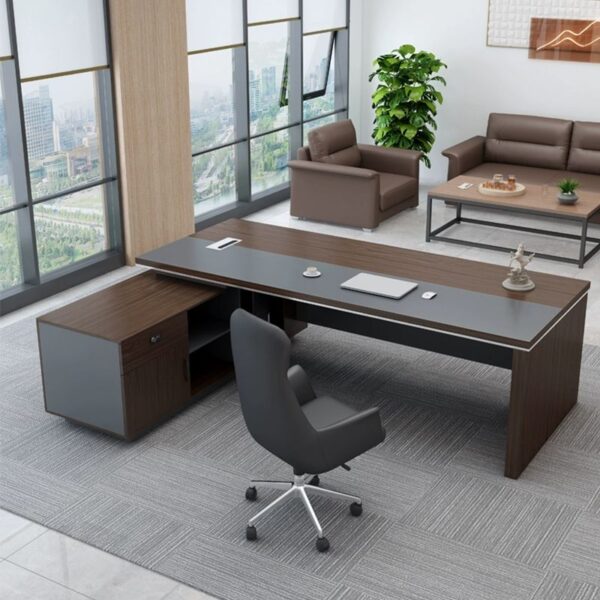 180cm L-Shape Pedestal Executive Desk with ample workspace and side storage drawers, featuring a modern brown finish.