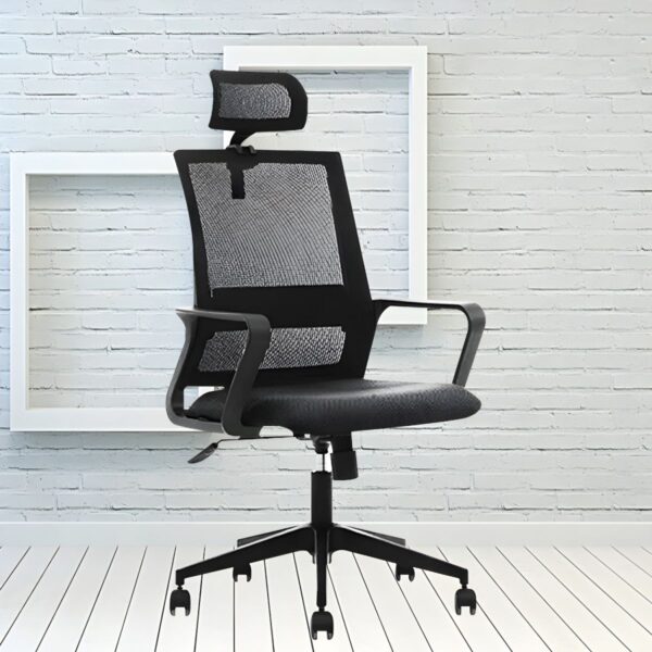 High Back Ergonomic Mesh Armchair with adjustable seat height, fixed armrests, and breathable mesh back for comfort and support.