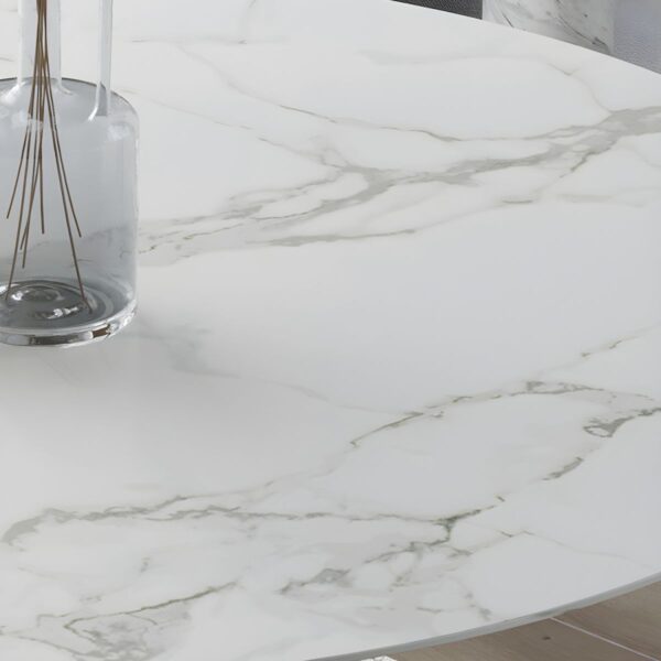 Marble Circular Tulip Dining Office Table with a sleek marble top and minimalist tulip pedestal base.