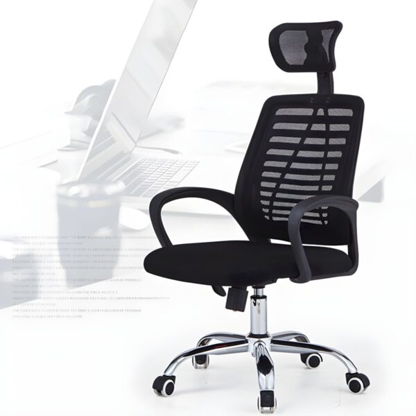 Mesh Ergonomic Headrest Office Chair with adjustable headrest, seat height, and armrests for optimal comfort and support.