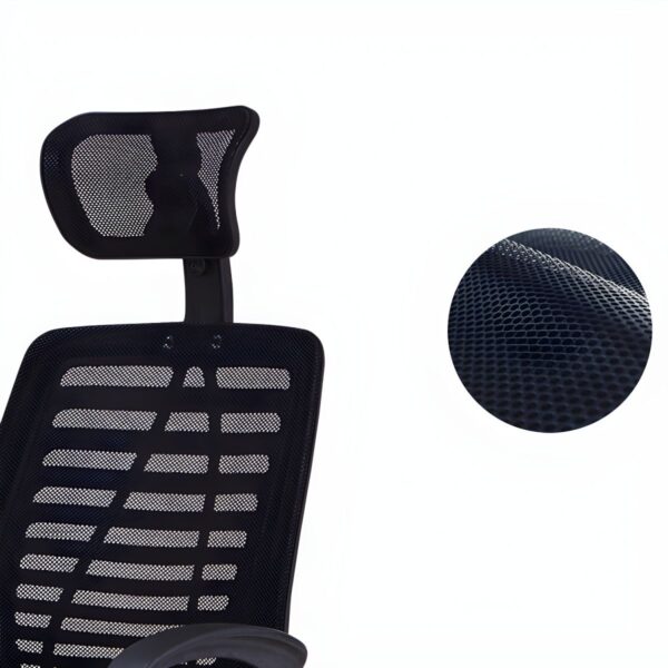 Mesh Ergonomic Headrest Office Chair with adjustable headrest, seat height, and armrests for optimal comfort and support.