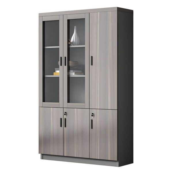 3-Door Wooden Filing Office Cabinet with adjustable shelves for organized storage and a sleek wood finish.