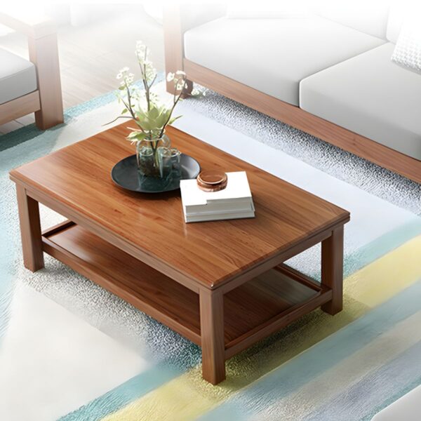 Solid wood mahogany coffee table with 4-legged design, showcasing rich wood grain and polished surface, perfect for living room use.