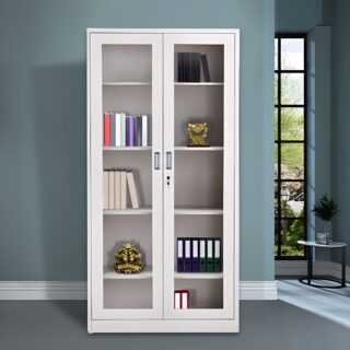 Office 2-door cabinet with open view design, adjustable shelves, and sleek, modern finish for efficient storage.