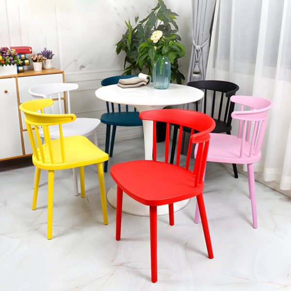 Plastic dining chair with ergonomic design, lightweight frame, and modern aesthetic, ideal for home and office use.