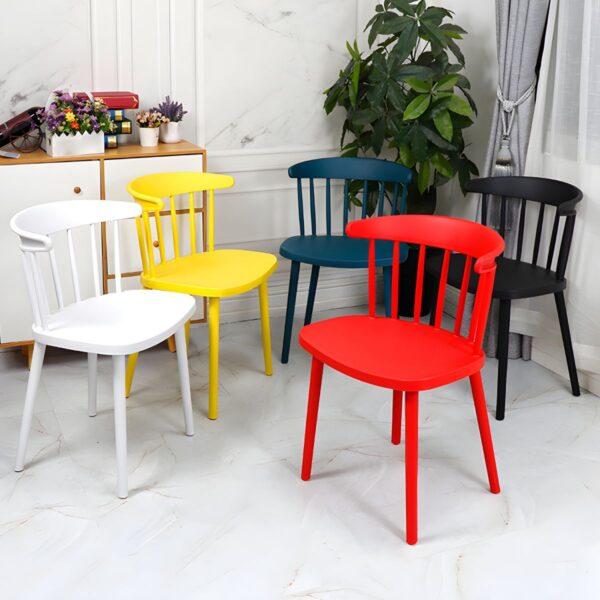 Plastic dining chair with ergonomic design, lightweight frame, and modern aesthetic, ideal for home and office use.