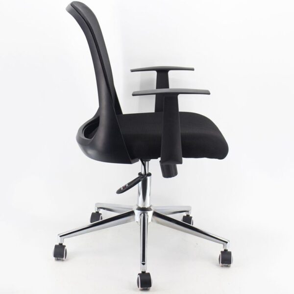 Office Mesh Shell Back Chair with ergonomic design, breathable mesh back, and fixed arms, offering comfort and support for long hours.