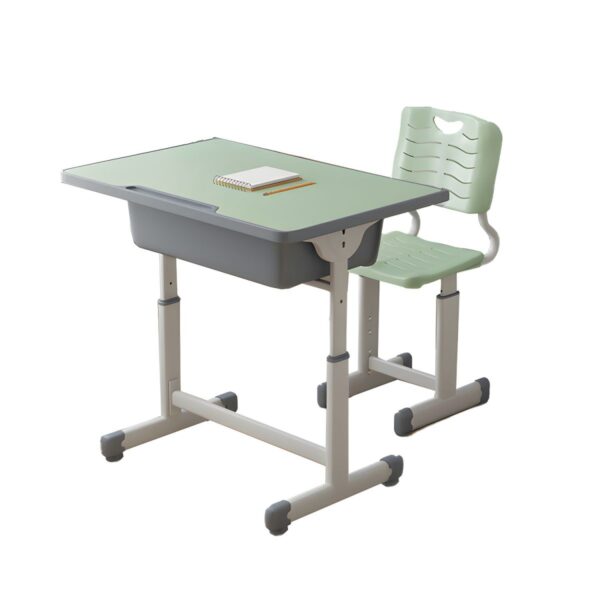 "Adjustable Kid's Desk & Chair Set with ergonomic design, vibrant colors, and spacious desk surface for homework and crafts."