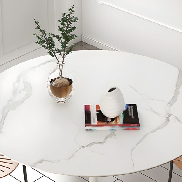 "Circular Dining Table for office and home use with sleek design, sturdy base, and ample surface space."