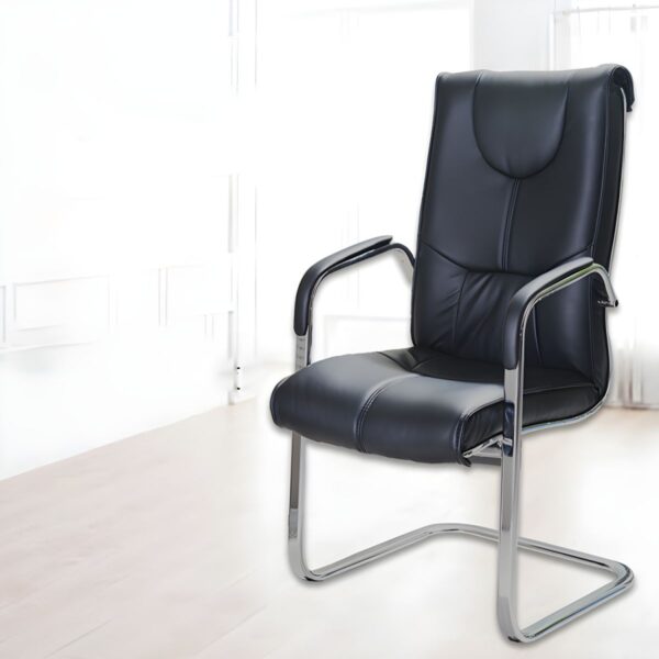 "Office Ergonomic Leather Chair with high back, adjustable height, and fixed armrests for enhanced comfort and support."