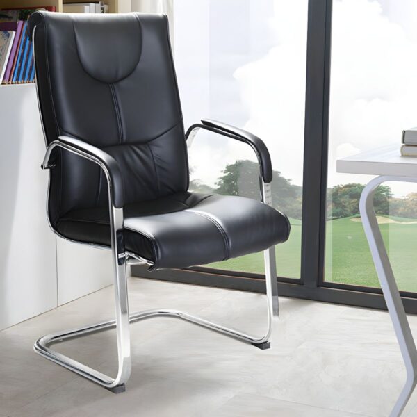 "Office Ergonomic Leather Chair with high back, adjustable height, and fixed armrests for enhanced comfort and support."