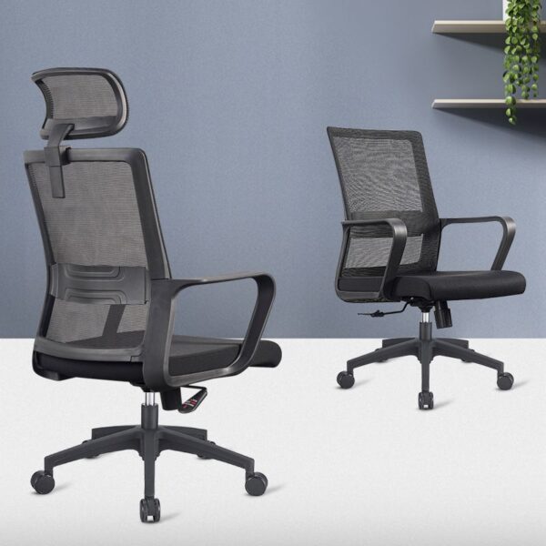 "Office Ergonomic Mesh Chair with breathable back, adjustable height, armrests, and lumbar support for enhanced comfort and posture."