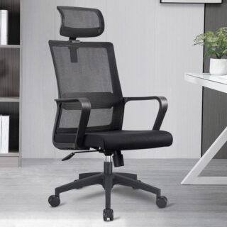 "Office Ergonomic Mesh Chair with breathable back, adjustable height, armrests, and lumbar support for enhanced comfort and posture."