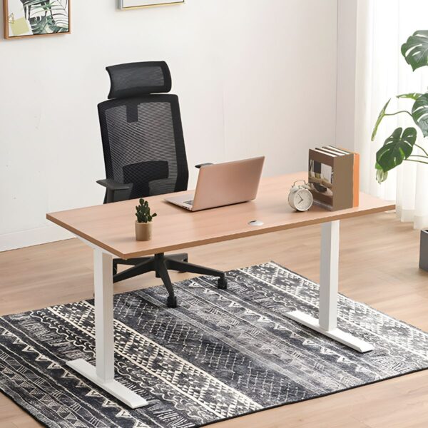 Office Adjustable Standing Desk (140cm) with a spacious wood tabletop, featuring a sturdy frame for a comfortable sitting or standing workspace.