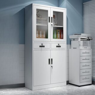 Office 2-Door Cabinet with drawers, providing organized storage space for documents, office supplies, and personal items, featuring a sleek and modern design.