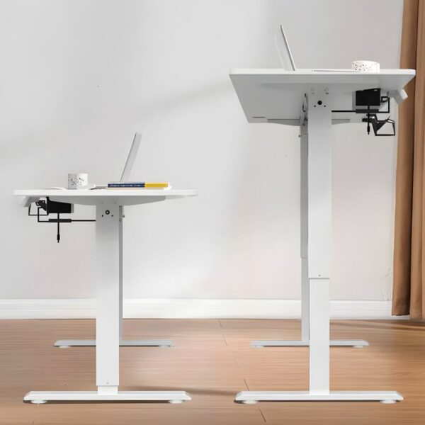 120cm Office Electric Desk with wood top, featuring height-adjustable functionality for ergonomic sitting and standing positions, perfect for home or office use.