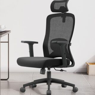 Ergonomic Office High Back Chair with adjustable lumbar support, pneumatic height, and breathable mesh back for all-day comfort.