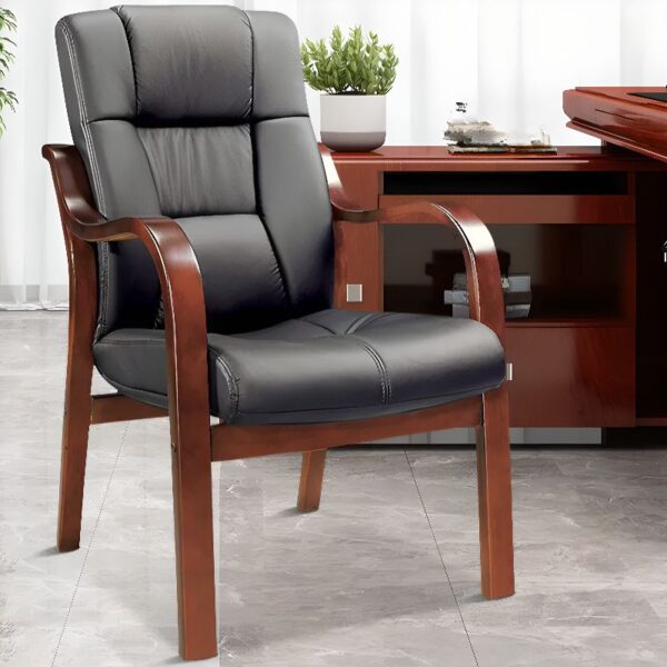 Casual Black Leather Executive Chair with padded seat, ergonomic design, and swivel functionality, ideal for office settings.